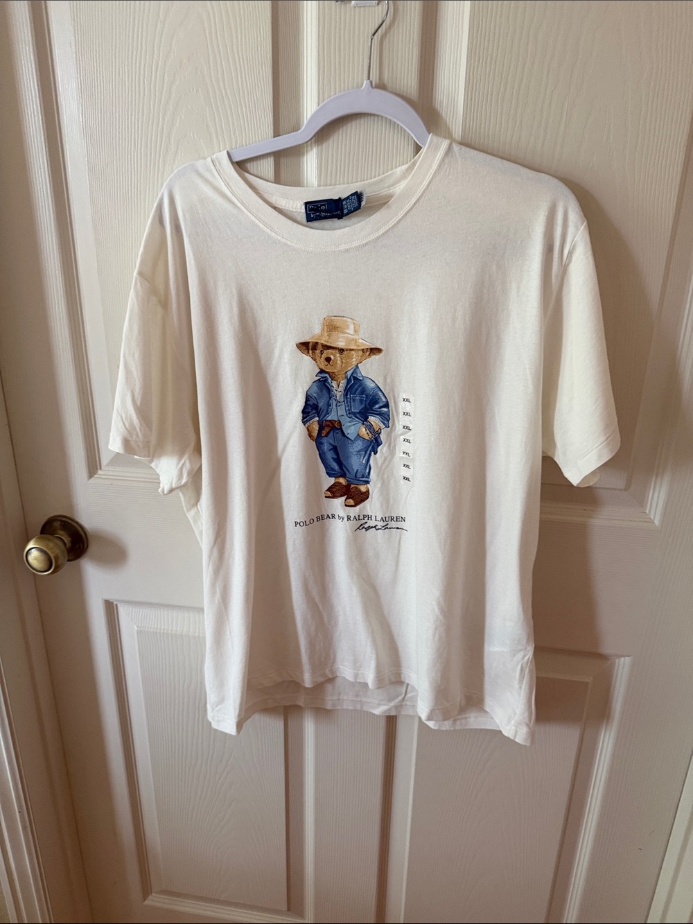 Polo by Ralph Lauren Cream Tee with Denim Jacket Polo Bear Tee Sz XXL
